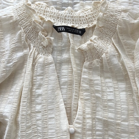 Zara V-Neck Peasant Blouse Button Front Top Rustic NWOT - Picture 9 of 12